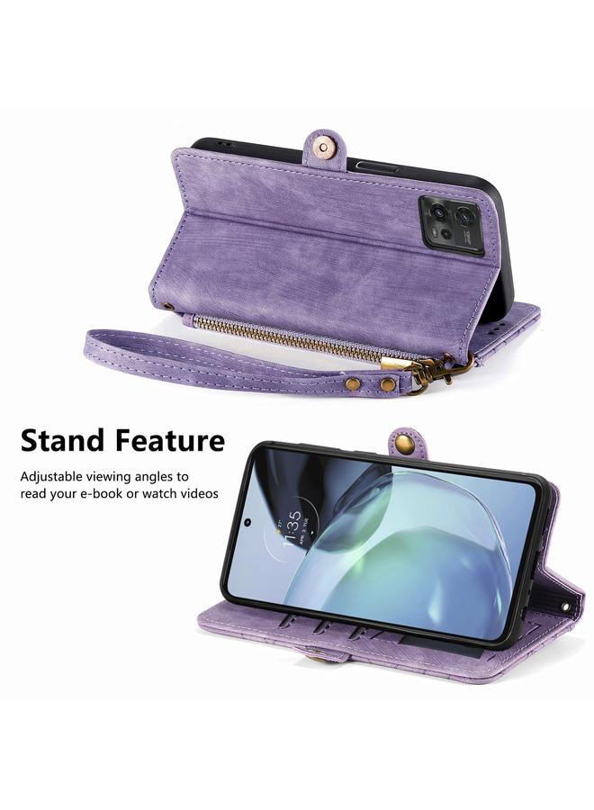 S-TOP Case For Motorola Moto G73 Geometric Zipper Wallet Side Buckle Leather Phone Case - Image 4