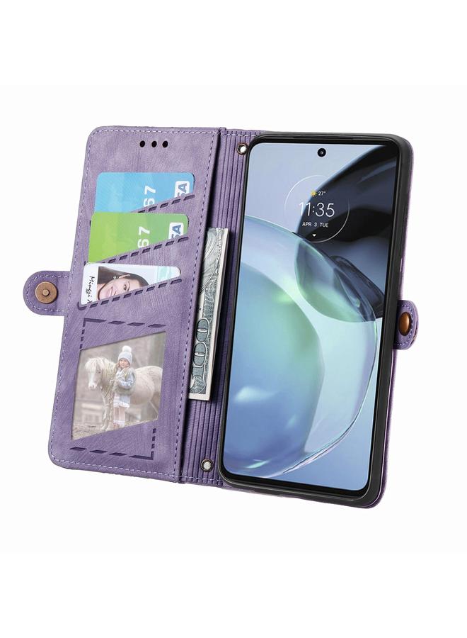 S-TOP Case For Motorola Moto G73 Geometric Zipper Wallet Side Buckle Leather Phone Case - Image 3