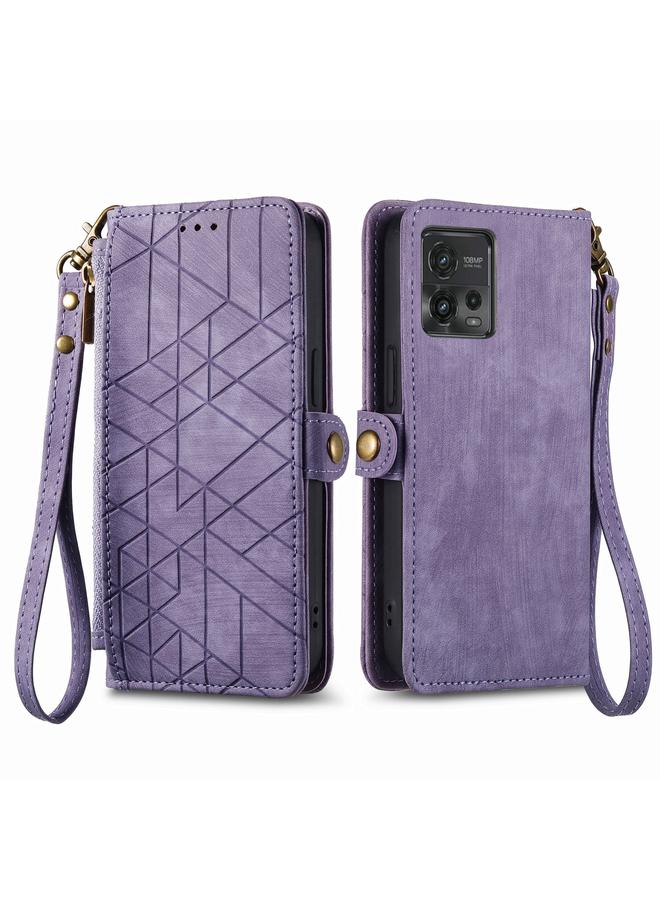 S-TOP Case For Motorola Moto G73 Geometric Zipper Wallet Side Buckle Leather Phone Case - Image 2