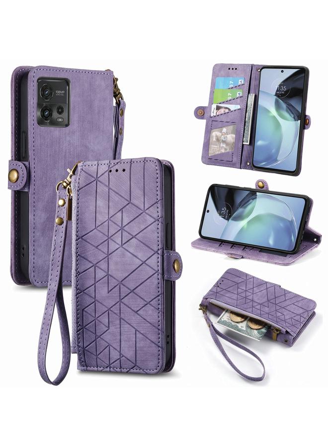 S-TOP Case For Motorola Moto G73 Geometric Zipper Wallet Side Buckle Leather Phone Case - Image 1