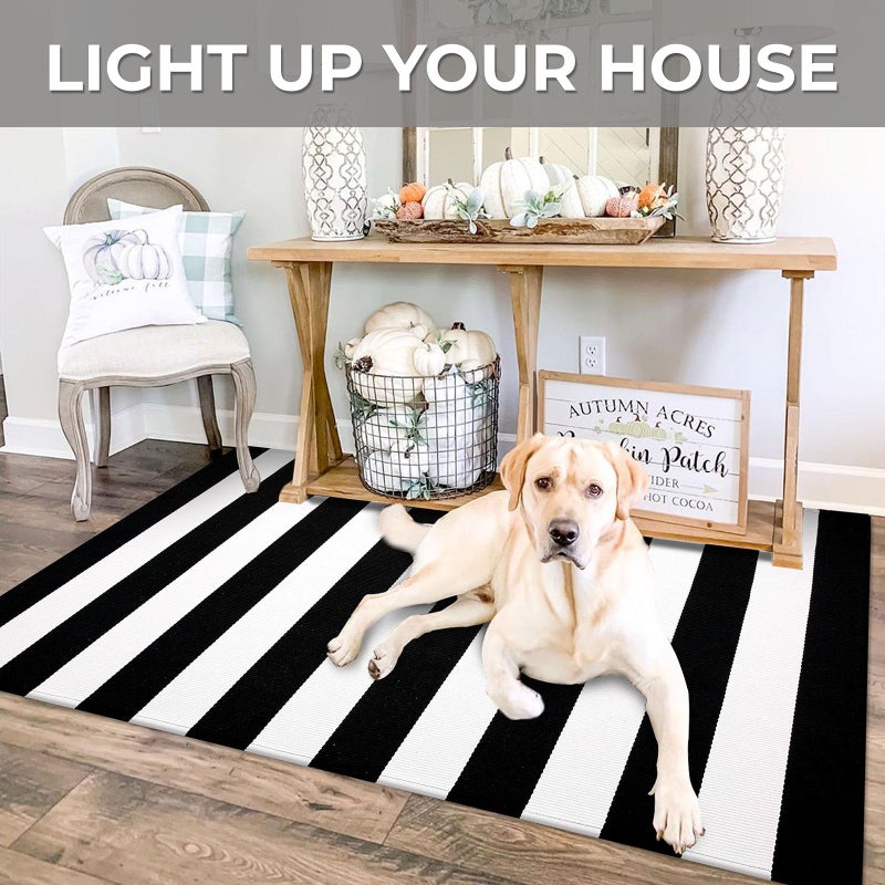 IOHOUZE Black White Striped Rug -3x5 Front Door Mats Outdoor,Washable Rug for Front Porch Decor,Spring Summer Welcome Mats Outdoor Indoor, Doormat for Farmhouse/Entryway/Home Entrance - Image 4