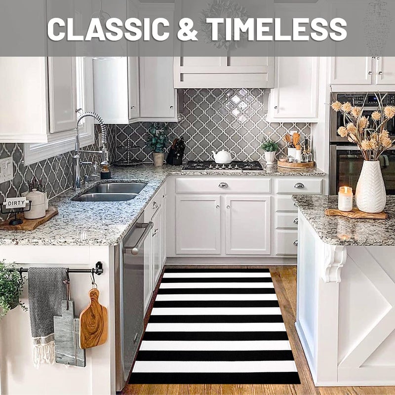 IOHOUZE Black White Striped Rug -3x5 Front Door Mats Outdoor,Washable Rug for Front Porch Decor,Spring Summer Welcome Mats Outdoor Indoor, Doormat for Farmhouse/Entryway/Home Entrance - Image 3