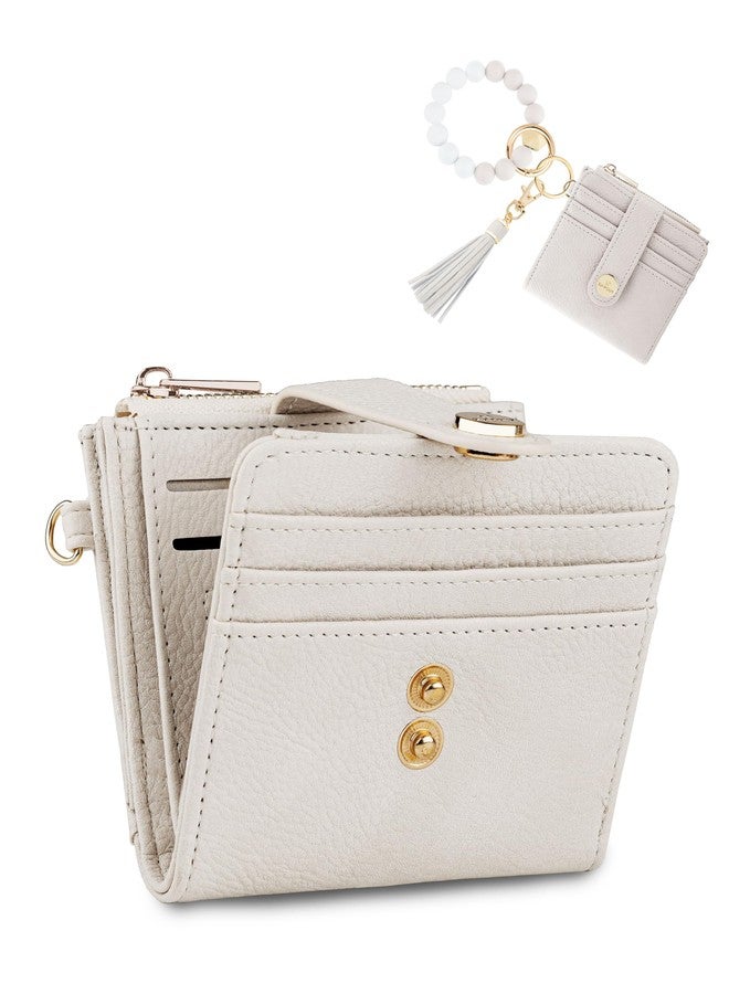 Sunpour Small Wristlet Wallets for Women Keychain Wristlet Wallet RFID Blocking Key Chain Wallet With Zipper Coin Pocket,2 Id Window, Beige, small, Small Wallet - Image 1