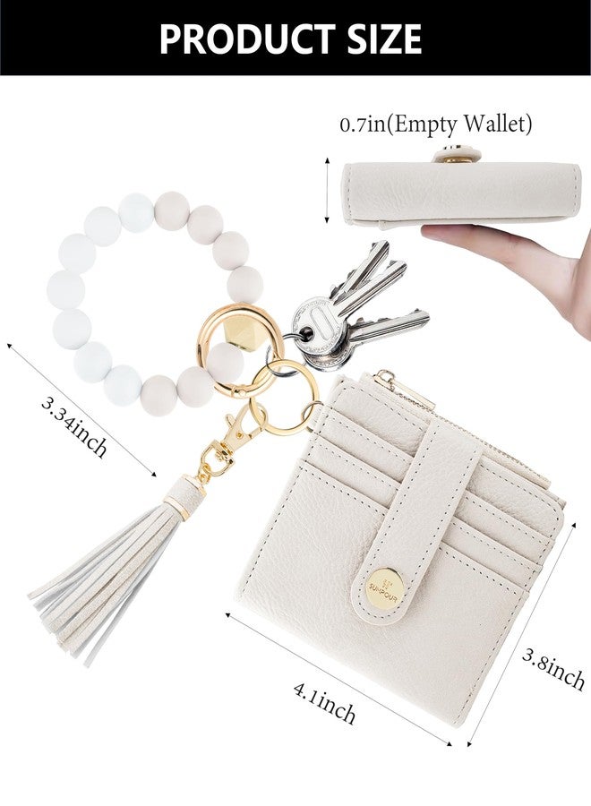 Sunpour Small Wristlet Wallets for Women Keychain Wristlet Wallet RFID Blocking Key Chain Wallet With Zipper Coin Pocket,2 Id Window, Beige, small, Small Wallet - Image 2