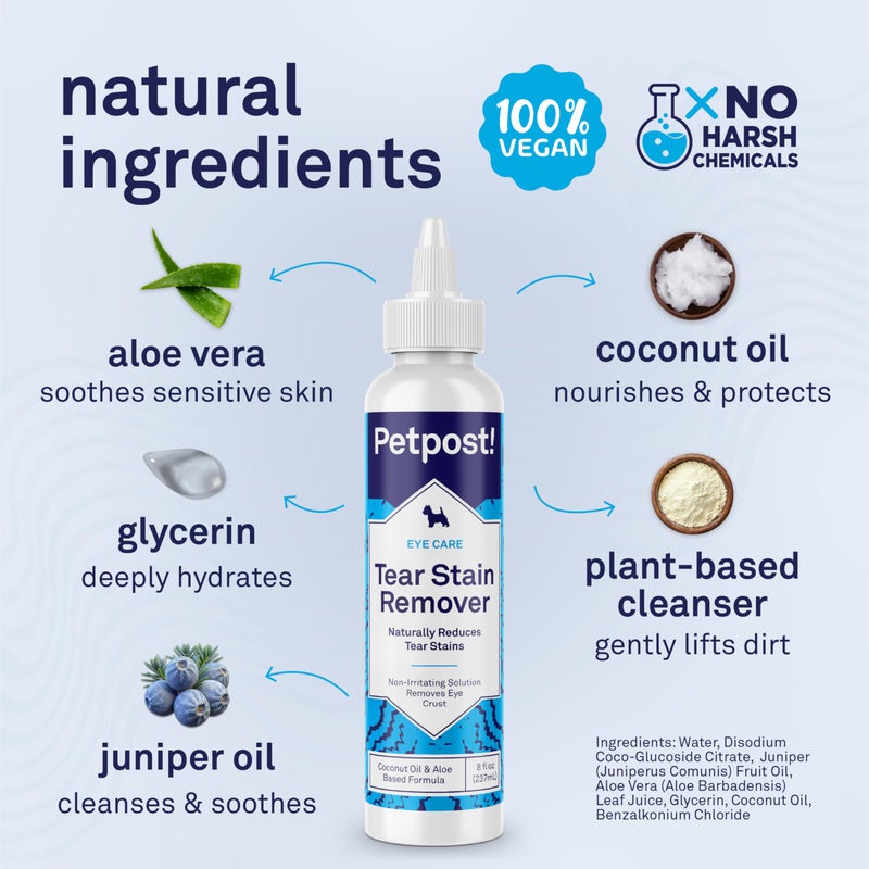 Petpost Tear Stain Remover for Dogs | 8 oz Gentle Dog Eye Cleaner Solution | Safe Dog Tear Stain Remover for White Fur & Light-Coated Breeds | Bleach Free - Image 3