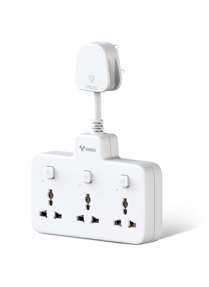 GONEO Flexible Extension Board, Individual Switch Power Strip, 3250W 13A Extension Cord with 3 Universal Socket, Surge Protection for Home Office - 3 Switches 3 Outlets  - Image 1