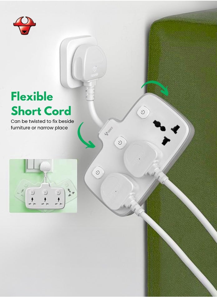 GONEO Flexible Extension Board, Individual Switch Power Strip, 3250W 13A Extension Cord with 3 Universal Socket, Surge Protection for Home Office - 3 Switches 3 Outlets  - Image 2
