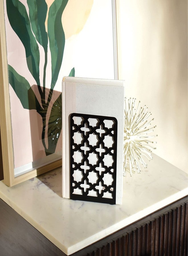 CNK Book Ends Bookends for Decorative Books Holder Bookend Shelves End Hold Heavy Duty Holders Stoppers Metal Stopper Cute Boho Bookshelf Holds Cookbook Office Home Set of 2 Bookends Pair Black - Image 3