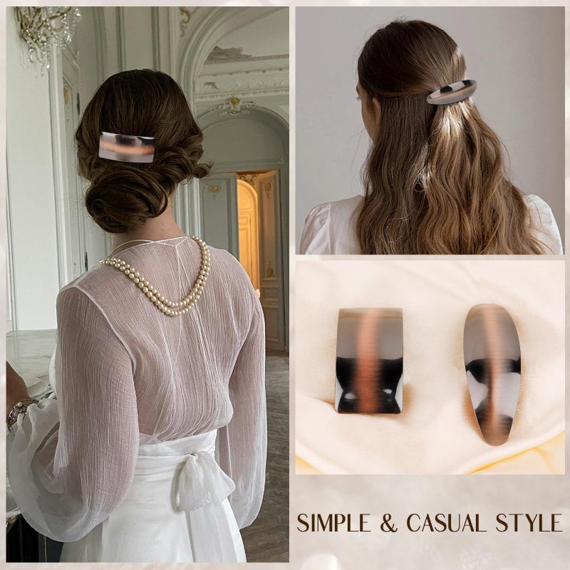 CURASA French Barrette, 2PCS Geometric Hair Barrette Vintage Oval Hair Clip Retro Rectangle Hair Clips for Women Girls Metal Large French Clip Barrette Fashion Hair Accessories for Women - Image 2