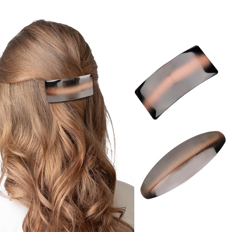 CURASA French Barrette, 2PCS Geometric Hair Barrette Vintage Oval Hair Clip Retro Rectangle Hair Clips for Women Girls Metal Large French Clip Barrette Fashion Hair Accessories for Women - Image 1