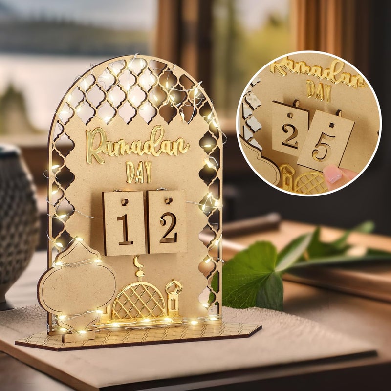 Giftota Ramadan Calendar with LED Fairy Lights - Wooden Decoration for Ramadan and Eid Mubarak - Image 2
