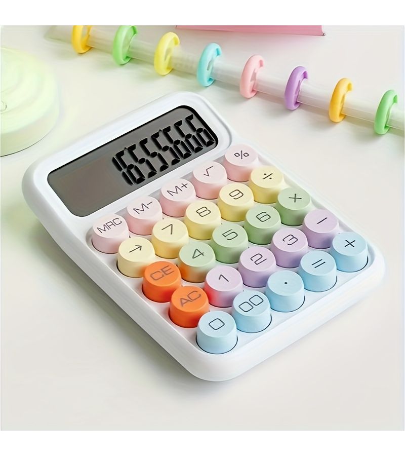 1 Pc Sky Blue Candy Color Mechanical Calculator Big Buttons Aesthetic Design Easy To Operate Portable For Office Or School Use - Image 5