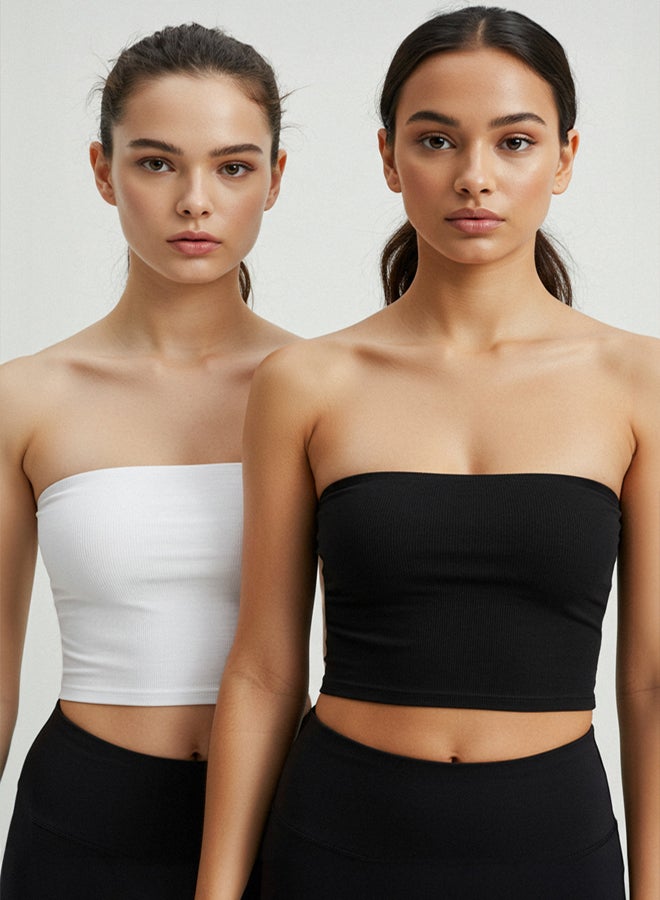 trendyol BlackWhite 2Pack Seamless/Seamless Ribbed Strapless Knitted Sports Bra - Image 1