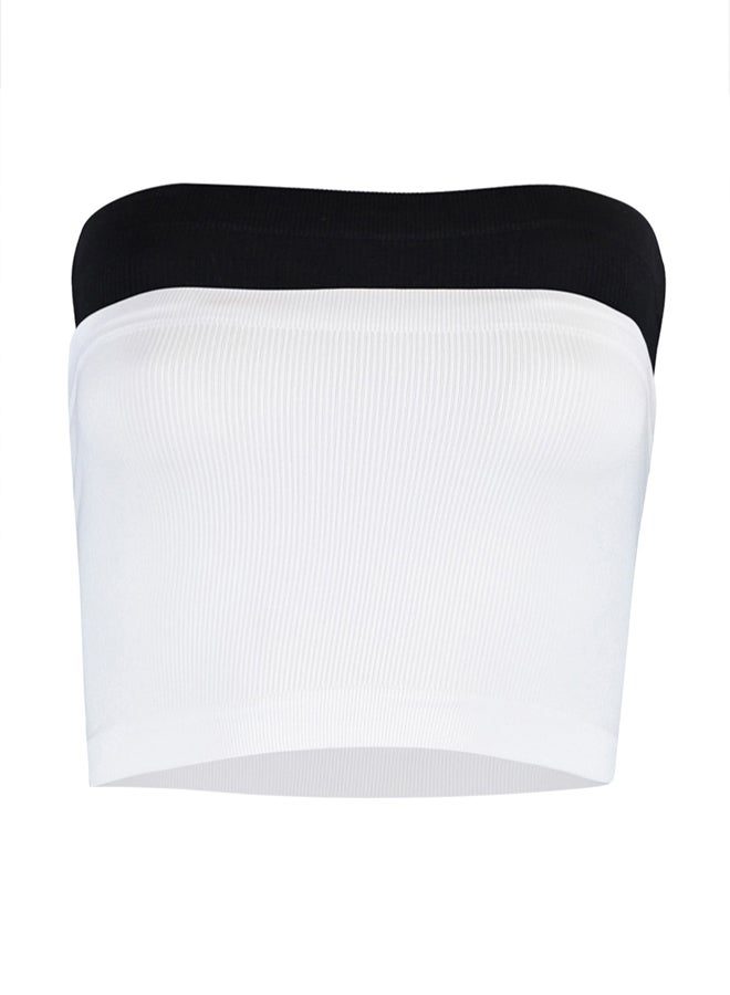 trendyol BlackWhite 2Pack Seamless/Seamless Ribbed Strapless Knitted Sports Bra - Image 2