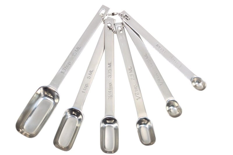 MasterClass Rectangular Stainless Steel Measuring Spoons Set of 6 Silver