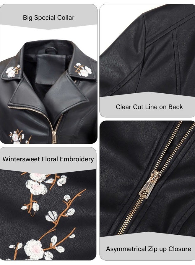Bellivera Women Faux Leather Jacket Studded Rivet Floral Moto Biker Coat, Black, M - Image 5
