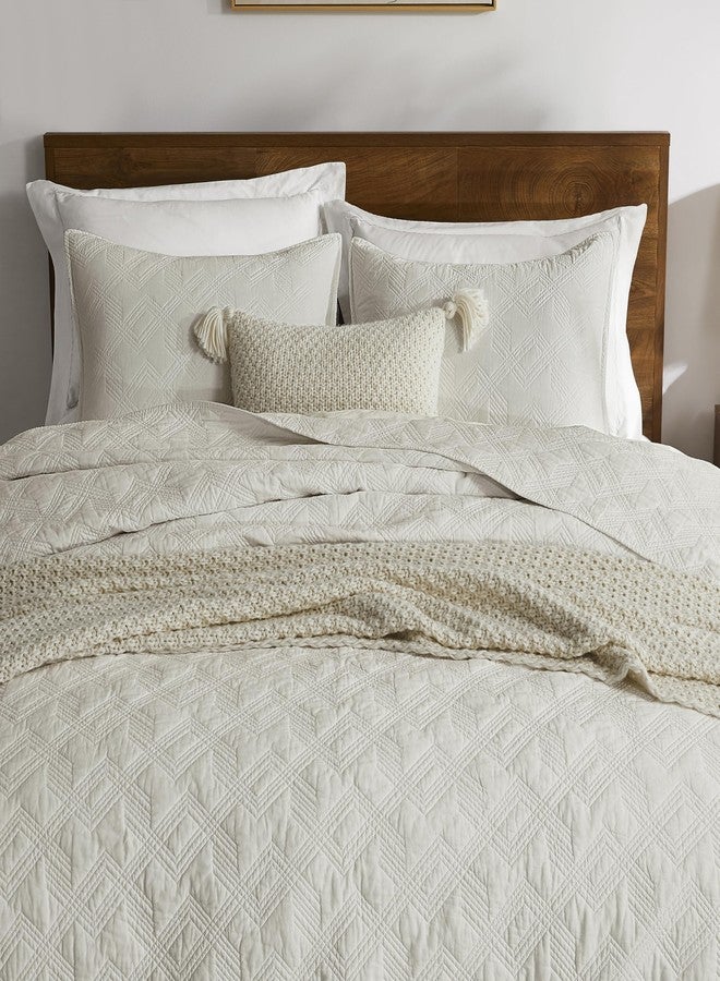 WDCOZY - 100% Cotton Bedspread Coverlet Set with 1 Pillow Sham - Rustic Voile Lightweight Textured Soft All Season Quilt Set - 2 Pieces, Twin, Beige, 68"x86" - Image 1