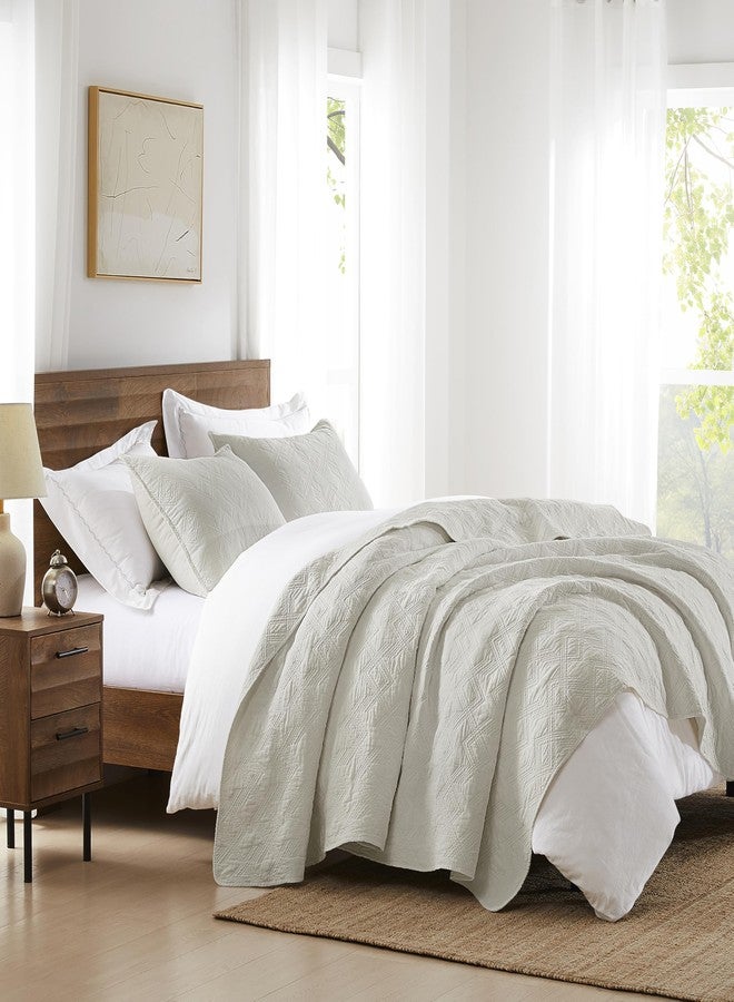WDCOZY - 100% Cotton Bedspread Coverlet Set with 1 Pillow Sham - Rustic Voile Lightweight Textured Soft All Season Quilt Set - 2 Pieces, Twin, Beige, 68"x86" - Image 4