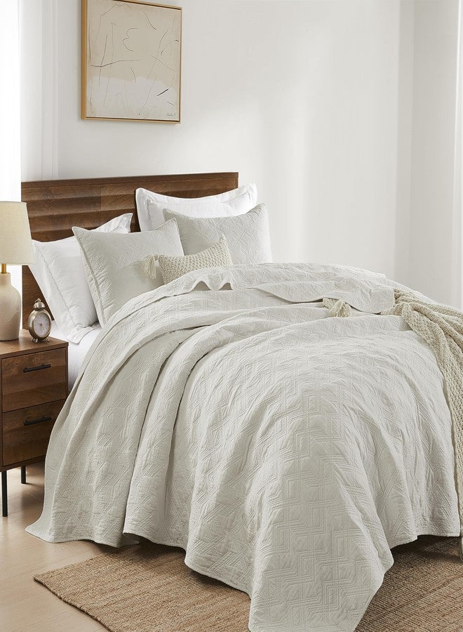 WDCOZY - 100% Cotton Bedspread Coverlet Set with 1 Pillow Sham - Rustic Voile Lightweight Textured Soft All Season Quilt Set - 2 Pieces, Twin, Beige, 68"x86" - Image 3