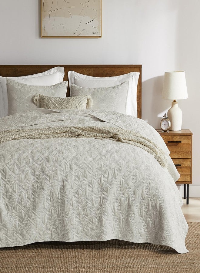 WDCOZY - 100% Cotton Bedspread Coverlet Set with 1 Pillow Sham - Rustic Voile Lightweight Textured Soft All Season Quilt Set - 2 Pieces, Twin, Beige, 68"x86" - Image 2