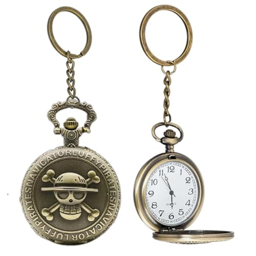 FowWelt Vintage Metal Pocket Watch Keychain, Antique Analog Clock Unisex keyring - Pirate - Image 1