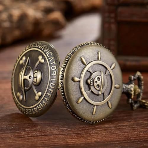 FowWelt Vintage Metal Pocket Watch Keychain, Antique Analog Clock Unisex keyring - Pirate - Image 5