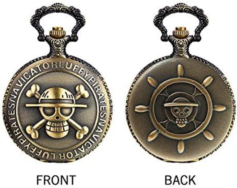 FowWelt Vintage Metal Pocket Watch Keychain, Antique Analog Clock Unisex keyring - Pirate - Image 3
