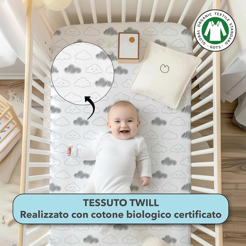 The White Cradle Cotton Baby Crib Fitted Bed Sheets for Cot Organic Twill Fabric Baby Bedding for New Born Infants Toddlers 28x14 Pack of 2 The White Cradle Star Clouds - Image 2
