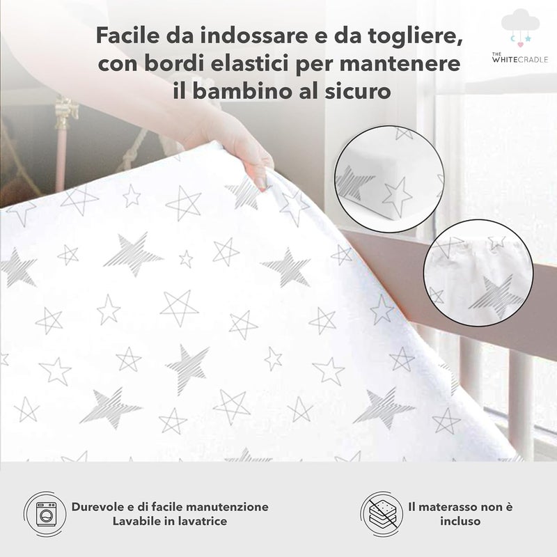The White Cradle Cotton Baby Crib Fitted Bed Sheets for Cot Organic Twill Fabric Baby Bedding for New Born Infants Toddlers 28x14 Pack of 2 The White Cradle Star Clouds - Image 3
