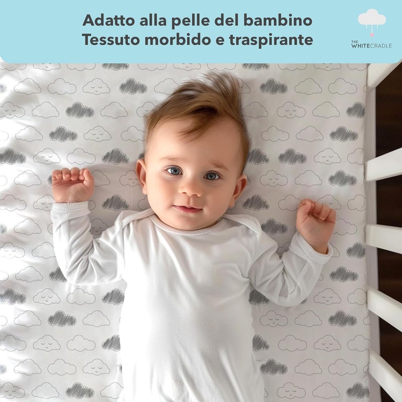 The White Cradle Cotton Baby Crib Fitted Bed Sheets for Cot Organic Twill Fabric Baby Bedding for New Born Infants Toddlers 28x14 Pack of 2 The White Cradle Star Clouds - Image 4