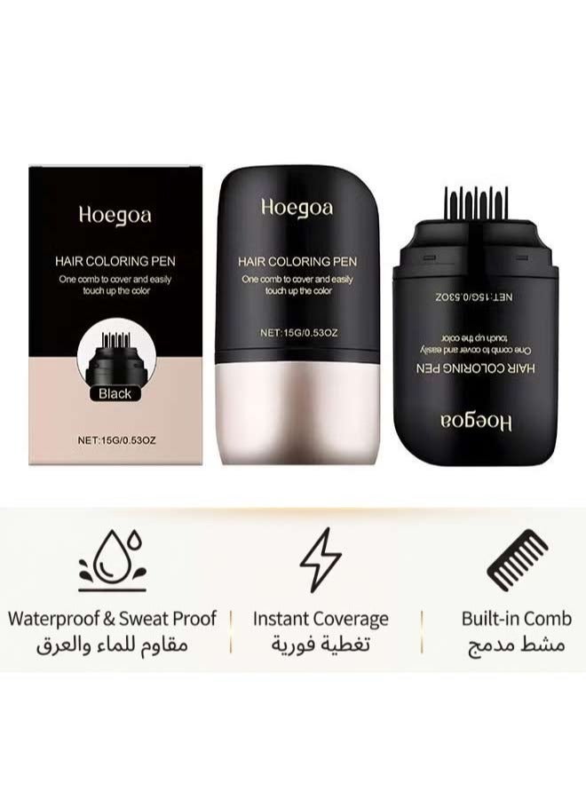 هويغوا قلم صبغ الشعر الفوري باللون الأسود مع مشط مدمج، مقاوم للماء والعرق، يغطي الشعر الرمادي بسرعة - Image 1