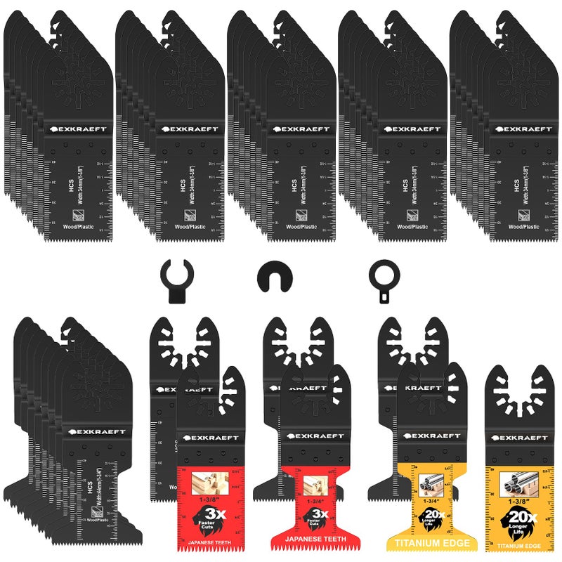 EXKRAEFT 55 PCS Multitool Blades Professional Universal Titanium Oscillating Tool Blade for Metal Wood Plastic Japanese Teeth Fast Cutting Oscillating Saw Blades Fit Dewalt Milwaukee Ryobi Rockwell Fein - Image 2