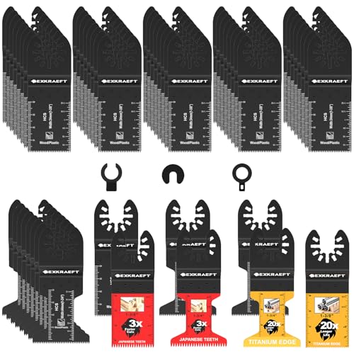 EXKRAEFT 55 PCS Multitool Blades Professional Universal Titanium Oscillating Tool Blade for Metal Wood Plastic Japanese Teeth Fast Cutting Oscillating Saw Blades Fit Dewalt Milwaukee Ryobi Rockwell Fein - Image 1