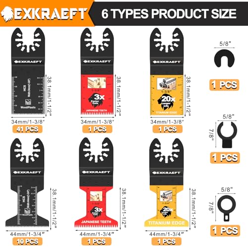 EXKRAEFT 55 PCS Multitool Blades Professional Universal Titanium Oscillating Tool Blade for Metal Wood Plastic Japanese Teeth Fast Cutting Oscillating Saw Blades Fit Dewalt Milwaukee Ryobi Rockwell Fein - Image 3