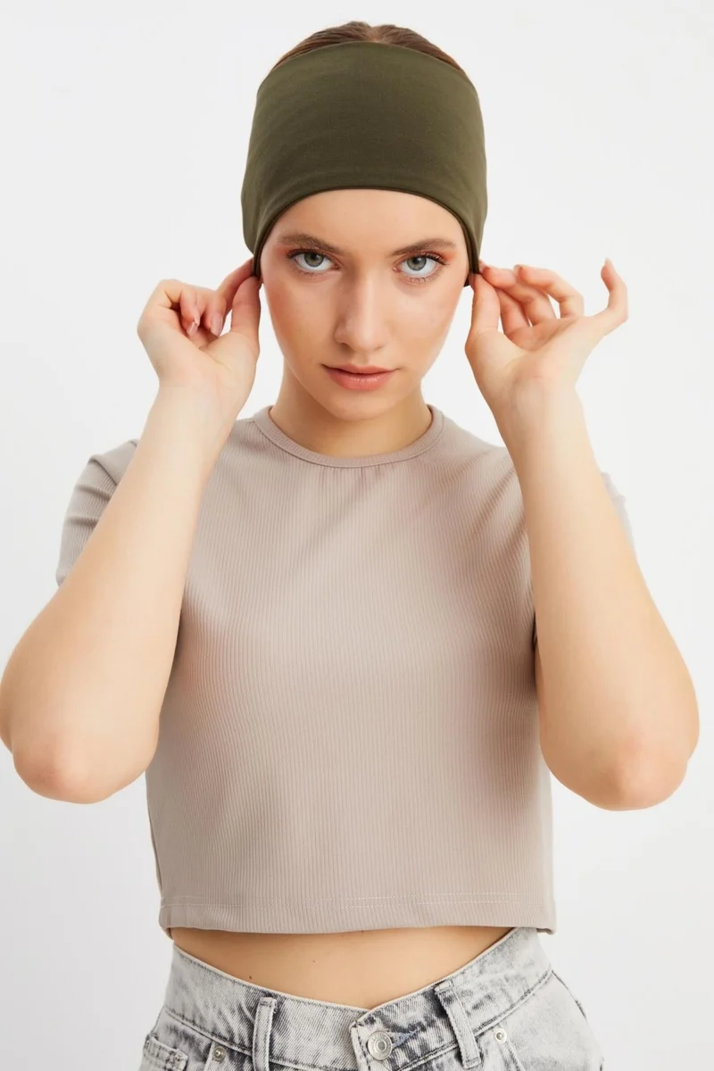 بوتيكجيز Dark Green Women's Double Sided Use Alternative, Combed Cotton, Non-Slip, Lightweight, Sports Hair Band Bandana