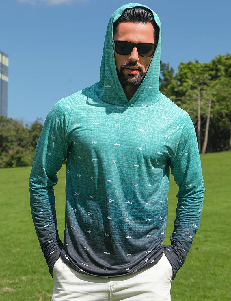 iCKER Men's UPF 50+ Sun Protection Hoodie Shirt Rash Guard Long Sleeve Shirt UV Fishing Outdoor Hiking Swimming Running-B-Large - Image 4