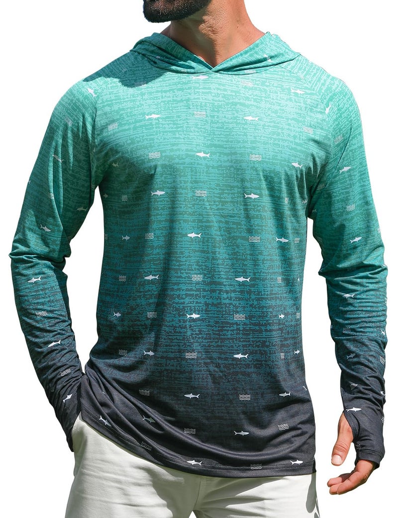 iCKER Men's UPF 50+ Sun Protection Hoodie Shirt Rash Guard Long Sleeve Shirt UV Fishing Outdoor Hiking Swimming Running-B-Large - Image 1