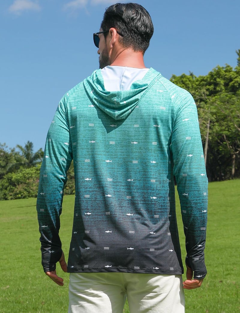 iCKER Men's UPF 50+ Sun Protection Hoodie Shirt Rash Guard Long Sleeve Shirt UV Fishing Outdoor Hiking Swimming Running-B-Large - Image 2