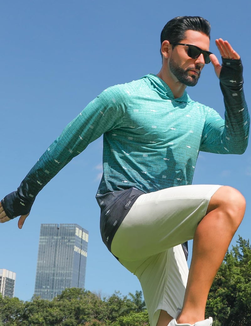 iCKER Men's UPF 50+ Sun Protection Hoodie Shirt Rash Guard Long Sleeve Shirt UV Fishing Outdoor Hiking Swimming Running-B-Large - Image 3