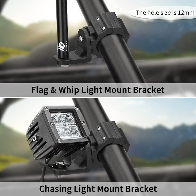 Generic ZIDIYORUO UTV Whip Mount, 2pcs Antenna Mounts, Off-Road Flag Pole Bracket for Mounting Flag and Whip Light, Aluminium Alloy, 360° Rotating Flag Hole Adjustable to All SXS 1.75" to 2" Roll Cage  - Image 2