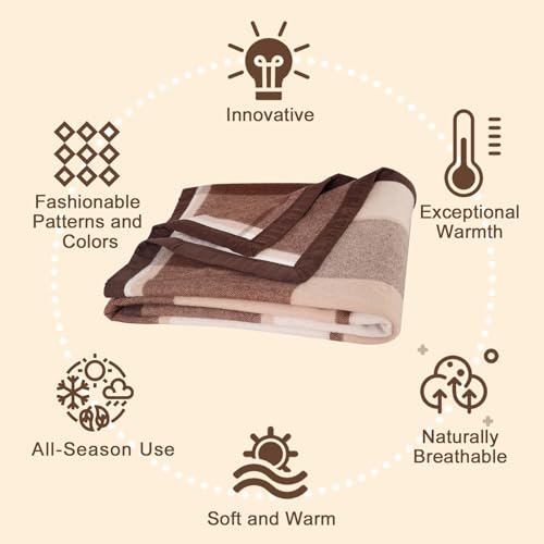 YOUR MOON 100% Pure Wool Blanket Queen Size, Natural Australian Wool Blankets, Medium Weight, Hypoallergenic Blanket for Bed (Coffee, 90 * 90) - Image 3