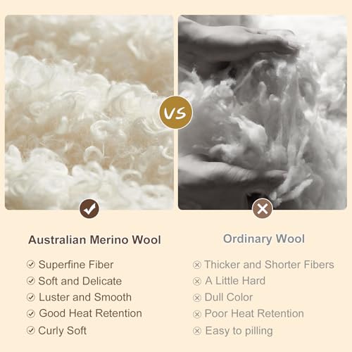 YOUR MOON 100% Pure Wool Blanket Queen Size, Natural Australian Wool Blankets, Medium Weight, Hypoallergenic Blanket for Bed (Coffee, 90 * 90) - Image 5