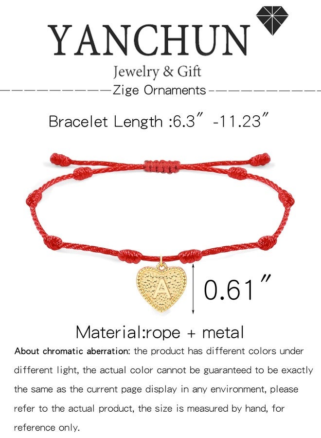 YANCHUN Stocking Stuffers Holiday Outfits for Women 2024 Red Initial Bracelets for Women Protection Red String Bracelet Gold Heart Initial Bracelet Adjustable Handmade Cord Bracelet Jewelry Gifts - Image 5