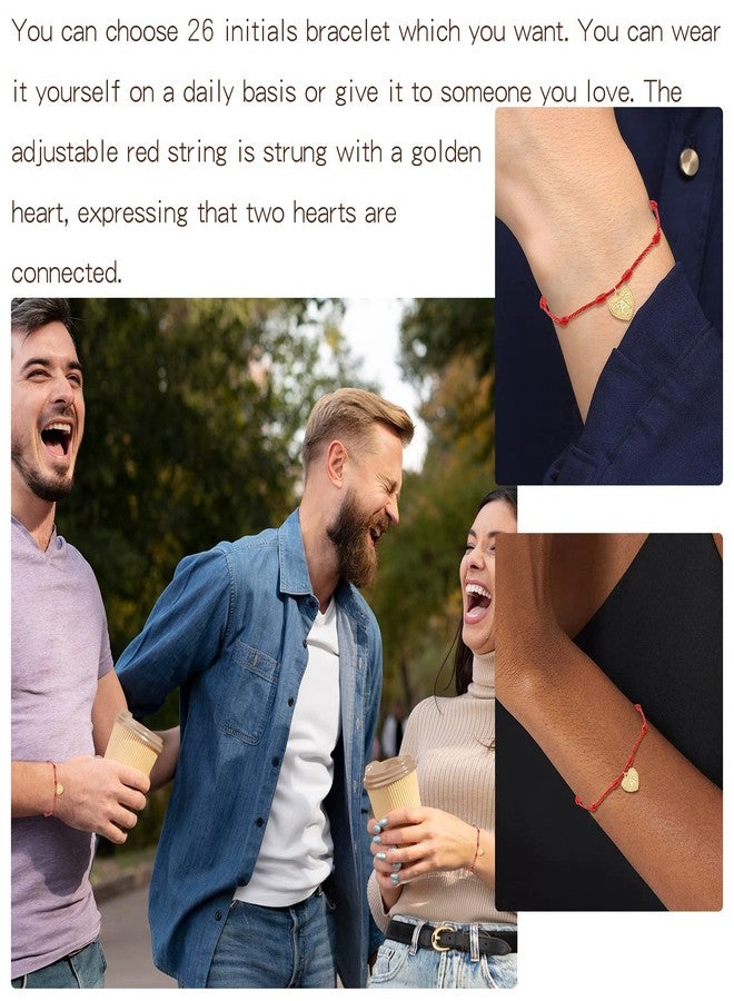 YANCHUN Stocking Stuffers Holiday Outfits for Women 2024 Red Initial Bracelets for Women Protection Red String Bracelet Gold Heart Initial Bracelet Adjustable Handmade Cord Bracelet Jewelry Gifts - Image 3