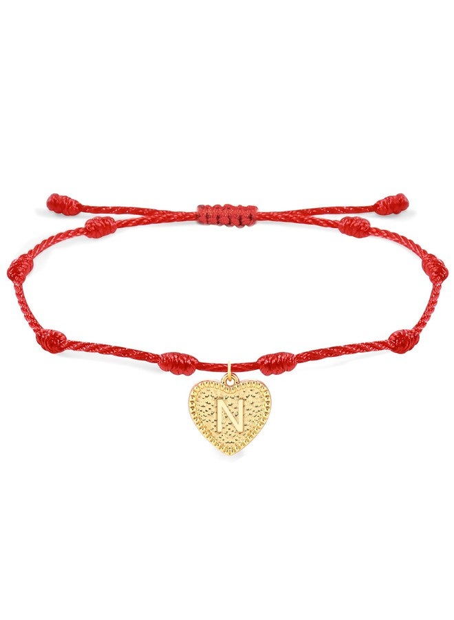 YANCHUN Stocking Stuffers Holiday Outfits for Women 2024 Red Initial Bracelets for Women Protection Red String Bracelet Gold Heart Initial Bracelet Adjustable Handmade Cord Bracelet Jewelry Gifts - Image 1