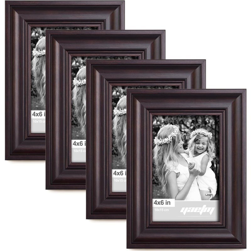 Yaetm 4x6 Gold Picture Frame Set of 4, 1.4â€ Wide Molding & Rustic Gold Photo Frames with HD Tempered Glass, Display on Tabletop & Wall Mounting - Image 1