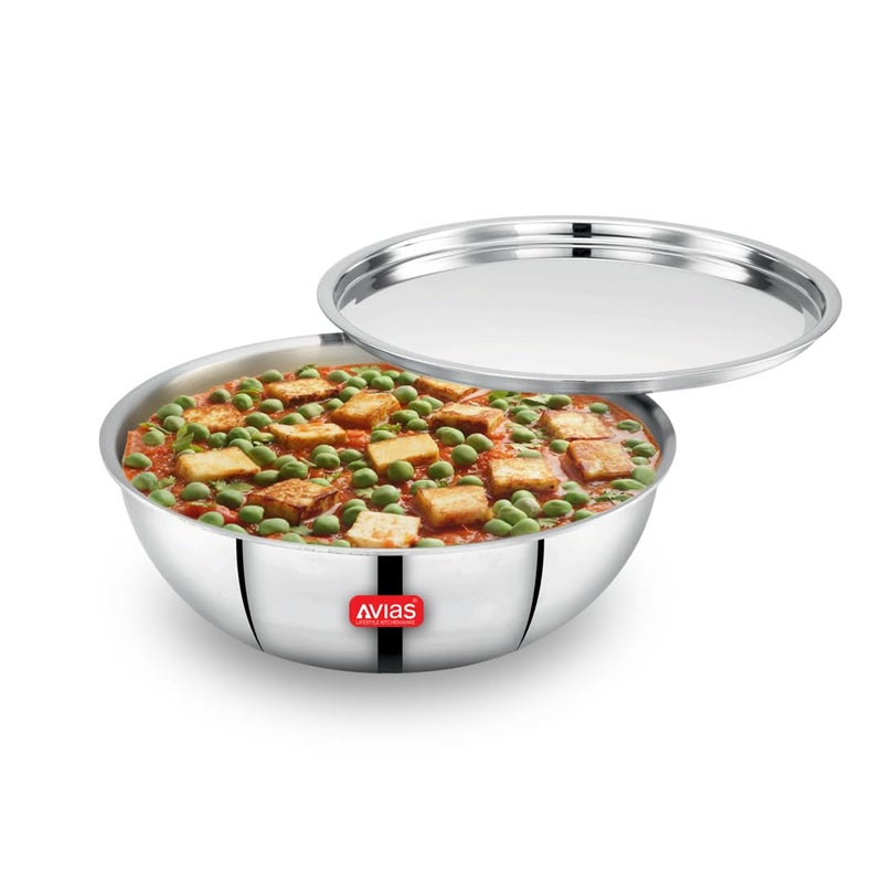 Avias AVIAS Riara Triply Tasla with Lid | 5 Years Warranty | Stainless Steel Tasla kadai, 3 Layered Cookware, Triply Kadai, 2.5mm Thickness, 2.5 litres, 24cm - Image 1