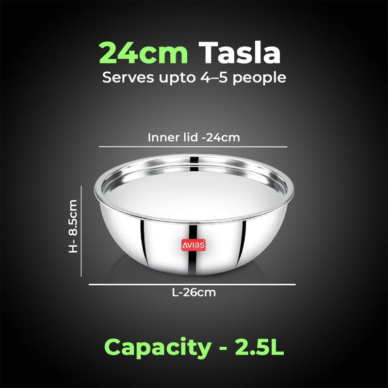 Avias AVIAS Riara Triply Tasla with Lid | 5 Years Warranty | Stainless Steel Tasla kadai, 3 Layered Cookware, Triply Kadai, 2.5mm Thickness, 2.5 litres, 24cm - Image 4
