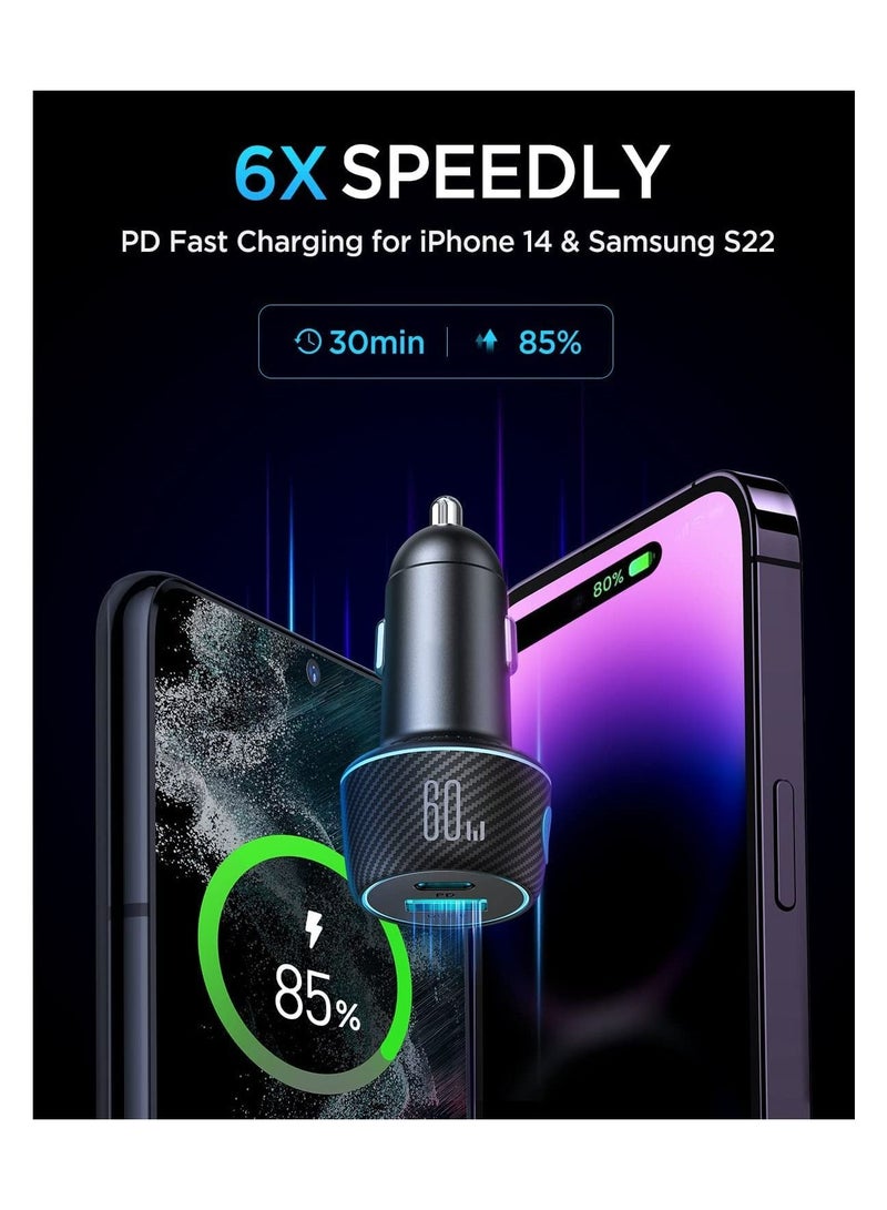 Y&D USB C Car Charger, 60W 2-Port Super Fast Charger Adapter, PD 30W & QC PPS 25W for iPhone 14/13/12, iPad Pro, Samsung Galaxy S22/21/Pixel 7/Moto/LG,7 Color Modes - Image 4