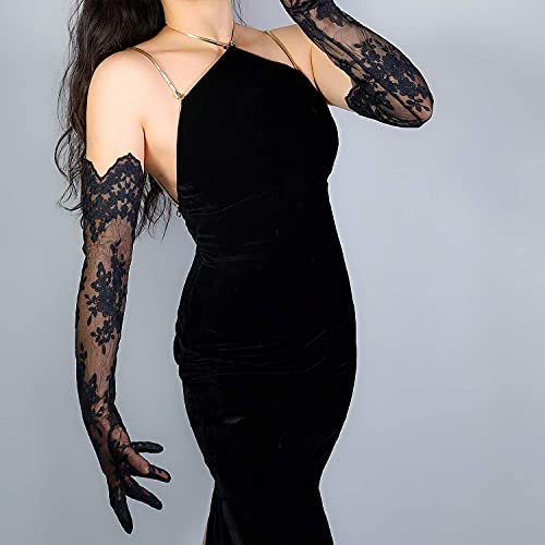DooWay Black Long Lace Gloves Women Fancy Trimmed Wedding Opera Dance Masquerade Gloves - Image 3